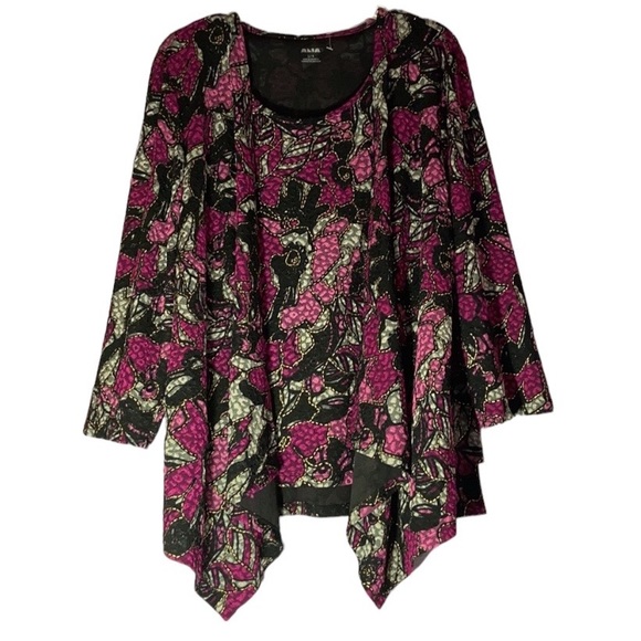 Alia Tops - Alia Printed Cardigan With Attached Tank Top L